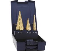exact! Jeu de forets étagés HSS 5351 – 4–12/4–20/6–30 mm TiN – 1 set (3 pièces)
