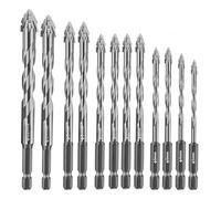 Jeu de forets excentriques 12 pièces, forets à dents de scie avec 4 tranchants, foret dentelé à quatre tranchants avec tige hexagonale de 1/4", forets multifonctions ultra-durs pour verre, céramique