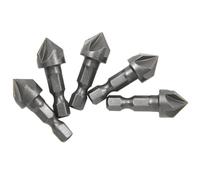 Jeu de forets fraisés à cinq lames à tige hexagonale de 1/2" - 12,5 mm - Outil d'ouverture de trou for le travail du bois et de surfaçage for l'ébavurage(5PC Chamferer)