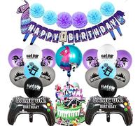 Jeu de Fournitures de Fête, Fournitures de Fête d'anniversaire pour Fans de Jeu Décorations de Fêtes Thème de Jeu - Comprend Ballons, Bannières,Gâteaux Toppers