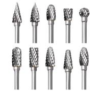 Jeu de Fraises Rotatives en Carbure, 10 pièces Double Coupe Fraises pour Dremel Accessoires avec Tige Sculpture pour bois, Perçage