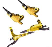 Jeu de freins à disque hydrauliques pour VTT avec quatre pistons pour un freinage constant et précis sur les sentiers et les routes (doré)