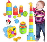 Jeu de Gobelets Empilables Bébé, 19 PCS Jouets d’Empilage et d’Imbrication Éducatifs avec Animaux, Jouets Montessori d’Éveil pour Tout-Petits 1-3 Ans, Blocs Empilables Colorés Cadeau Garçon Fille
