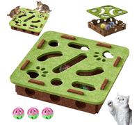 Jeu de Labyrinthe en Boîte en Feutre, Boîte À Labyrinthe en Feutre Interactive avec 3 Balles et Clochettes, Boî-Te À Puzzle Griffoir pour Chat, pour Chats d'intérieur, Chatons et Chats Adultes