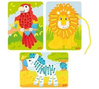 Goki- Jeu d'enfilage Loro, Leon, Zebra Table Couleur (Multicolore) (58686)
