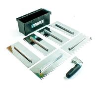 Jeu de lames dentées BIHUI - Ensemble de 6 peignes pour carrelage de 280 x 115 mm - Palettes en acier inoxydable pour queue - Tailles de 6,8, 10, 12, 10 x 20 mm.