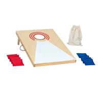 Goki Jeu de Cornhole en bois et coton - 8 sacs, pieds pliables, sac de transport