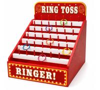 Jeu de lancer d'anneaux de carnaval avec 12 anneaux de lancement | Design de carnaval rouge et blanc, jeu de lancer d'anneaux en bois de 30 cm avec 12 anneaux, stand de fête de carnaval pour