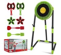 Jeu de lancer de hache - Cible de jardin avec support, 8 haches en mousse, étoiles Ninja et fléchettes - Jeu de lancer de carnaval pour enfants et adultes - Jeux de fête amusants en plein air pour la