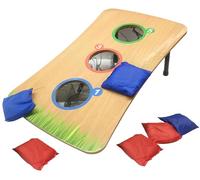 Jeu de lancer de sac de haricots - Planche de cornhole en bois avec 6 poufs - Jeu de lancer de jardin pour intérieur et extérieur pour enfants et famille - Ensemble classique de trous de maïs avec