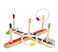 Jeu de lancer des anneaux - Jouet à lancer en bois coloré - Anneaux - Construction de base stable - Kit d'activités d'intérieur et d'extérieur - Pour et filles à partir de 3 ans