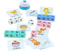 Jeu de lettres en bois - Activité d'apprentissage de correspondance de l'alphabet, jeu de puzzle d'orthographe de carte Flash, kit de développement des compétences d'alphabétisation des jouets d'éduca