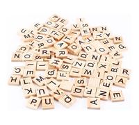 Jeu de lettres en bois - Scrabble - 100 pcs - Lettres noires - Pour enfant de 6 ans et plus
