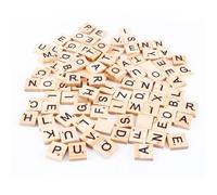 Jeu de lettres - Scrabble - 100 pièces en bois - Lettres noires - Accessoire d'artisanat