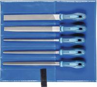 PFERD Assortiment de limes d’atelier en étui PVC enroulable, 5 limes, taille croisée H1, 250 mm, 11800541 - pour l’enlèvement grossier de matière et le dégrossissage