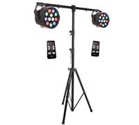JEU DE LUMIERE 2 PAR MINI RGBW IBIZA + 1 PORTIQUE POUR JEUX DE LUMIERE TRES ROBUSTE PA DJ LED SONO