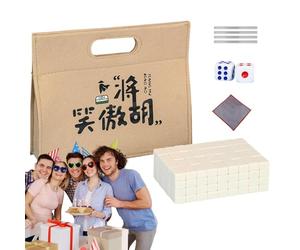 Jeu de Mahjong - Jeu de Mahjong portable - Petite table Mahjong - Jeu de société Mahjong - Jeu familial de Mahjong - Comprend une nappe, un sac de transport, des dés et une règle carrelée