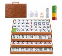 Jeu de Mahjong Traditionnel Chinois Grand, Ensemble de Mahjong Chinois, Mahjong en Chiffres Arabes avec 144 tuiles de 30 mm, dés, jetons, Coffret de Rangement en Cuir pour Voyage, Fête, Famille (GR)