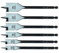 Jeu de mèches à bois plates C.K T2942P 6 pièces acier thermo-traité 10 mm, 13 mm, 16 mm, 20 mm, 22 mm, 25 mm 1/4\ (6,3 mm) 1 set