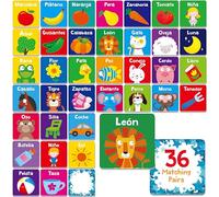 Jeu de Mémoire en Espagnol, 72 Cartes de Correspondance de Premiers Mots pour Tout-Petits, 36 Paires de Cartes de Mémoire, Jouets Éducatifs, Activités d'apprentissage pour Enfants de 4, 5 et 6 Ans