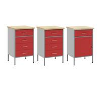 Jeu De Meubles De Bureau 3 Pièces Vidaxl Rouge Et Gris En Bois Et Acier Rouge