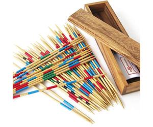 Jeu de MIKADO dans un coffret en bois massif pour 2 à 6 joueurs à partir de 5 ans. Aux normes CE, marque française le Délirant®. Jeux de société familial de Voyage rangement facile, qualité supérieure