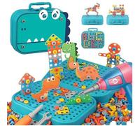 Jeu de mosaïque à emboîter de 351 pièces - Puzzle dinosaure 3D avec perceuse et boîte à outils, cadeau pour garçons et filles