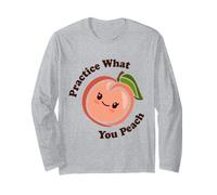 Jeu de Mots Amusant aux Fruits Kawaii Cute Practice What You Peach Manche Longue