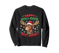 Jeu de Mots Amusant avec Renne de Noël - Happy Holi-Deer Best Wishes Sweatshirt