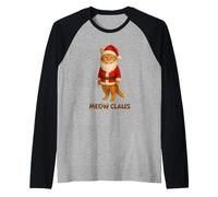 Jeu de Mots Amusant Meow Claus avec Chat et père Noël Manche Raglan