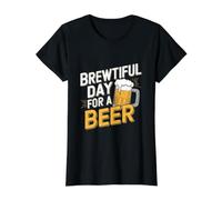 Jeu de Mots Amusant pour Boire de la bière - Brewtiful Day for A Beer Home Brew T-Shirt Graphique avec Valeur, Femme, Noir, S
