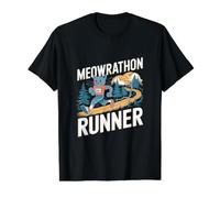 Jeu de Mots Amusant pour Marathon Runner - Meowrathon Runner Cat T-Shirt Graphique avec Valeur, Homme, Noir, L