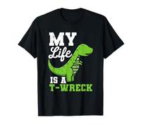 Jeu de mots drôle de dinosaure mignon My Life Is A T-Wreck Tyrannosaure T-Shirt