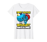 Jeu de Mots drôle de première année Baleine 1er Jour d'école Whaley Awesome T-Shirt Graphique avec Valeur, Femme, Blanc, XL