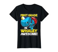Jeu de Mots drôle de première année Baleine 1er Jour d'école Whaley Awesome T-Shirt Graphique avec Valeur, Femme, Noir, L