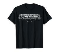 Jeu de Mots Grammaire Chat et Virgule pour Les Enseignants et écrivains d'anglais T-Shirt Graphique avec Valeur