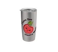 Jeu de mots Kawaii Cute I Love You Cherry Much Funny Fruit Food Gobelet isotherme en acier inoxydable double paroi