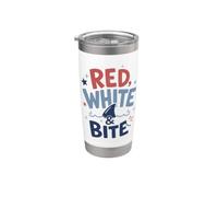 Jeu de mots Red White Bite Patriotic Shark Ocean Gobelet isotherme en acier inoxydable double paroi