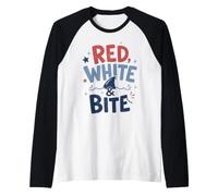Jeu de Mots Red White Bite Patriotic Shark Ocean Manche Raglan