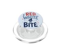Jeu de Mots Red White Bite Patriotic Shark Ocean PopSockets PopGrip pour MagSafe