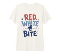 Jeu de Mots Red White Bite Patriotic Shark Ocean T-Shirt Haut de Gamme