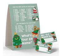 Jeu de nom « What's Your Elf », jeux de fête de Noël, 50 étiquettes autocollantes et un panneau, jeux de fête d'anniversaire, jeux de fête prénatale - G018