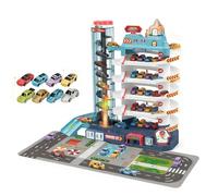Jeu de Parking Miniature à Sixième Étages avec Ascenseur et Effets Sonores et Lumineux, 8 Voitures et Carte de Route Urbaine