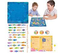 Jeu de pêche avec aimant, jeu de poissons pour tout-petits | Jouets d'entraînement à la pensée éducative en bois, jeu de pêche jouet de motricité fine avec deux cannes à pêche pa