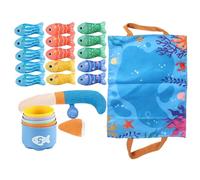 Jeu de Pêche pour Enfant - Jeux Montëssori 1 an en Tissu avec 15 Poissons | Jouet éducatif sensoriel pour Enfant de 1 2 3 Ans - Tapis Double Face 60x29 cm, Seaux empilables, Canne à pêche en éponge