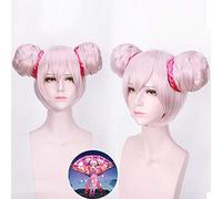 Jeu de perruque roi de gloire Xiao Qiao Costume de Cosplay rose cheveux synthétiques résistants à la chaleur avec deux petits pains pour perruques de fête d'halloween