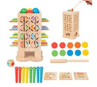 Jeu de Pick-up de Bâtonnets en Bois - Jeu Éducatif 5 en 1 en Bois avec Lancer de Dés et Chute de Bille | Jouet d'Apprentissage pour Activités de Motricité Fine - pour Maternelle, Maison, Classe, Présc