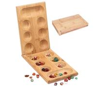 Jeu de pierre africaine pour table basse - Planche de style classique - Construction en bois sculpté - Ensemble de pierres portable avec lisse - Jeu de stratégie intemporel pour la détente