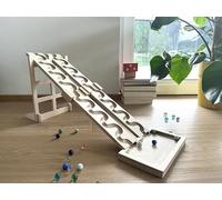 Jeu de piste pour billes de 2 pièces, 2 pistes sinueuses, 2 pistes d'obstacles y compris tour de course, plateau de collecte, piste de billes en bois