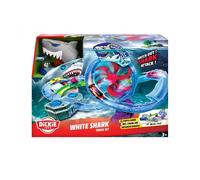 Dickie Toys Circuit de Course White Shark (50 x 55 x 32 cm) avec Voiture Jouet en métal - Autoroute de Requin motorisée avec Boucle, lumière et Son, Jouet pour Enfants à partir de 3 Ans